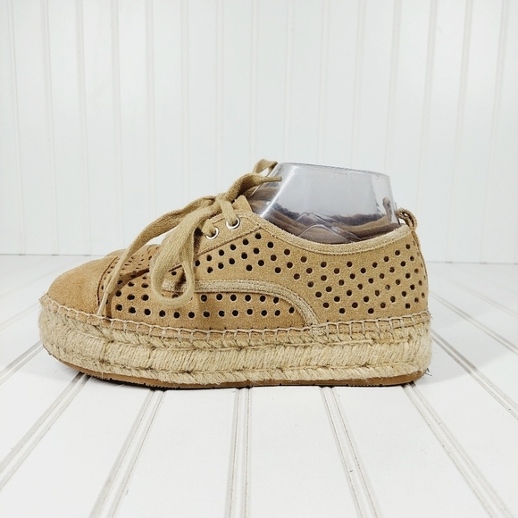 J/Slides Rileyy Tan Leather Perforated Espadrille Sneaker C759 - Picture 1 of 14